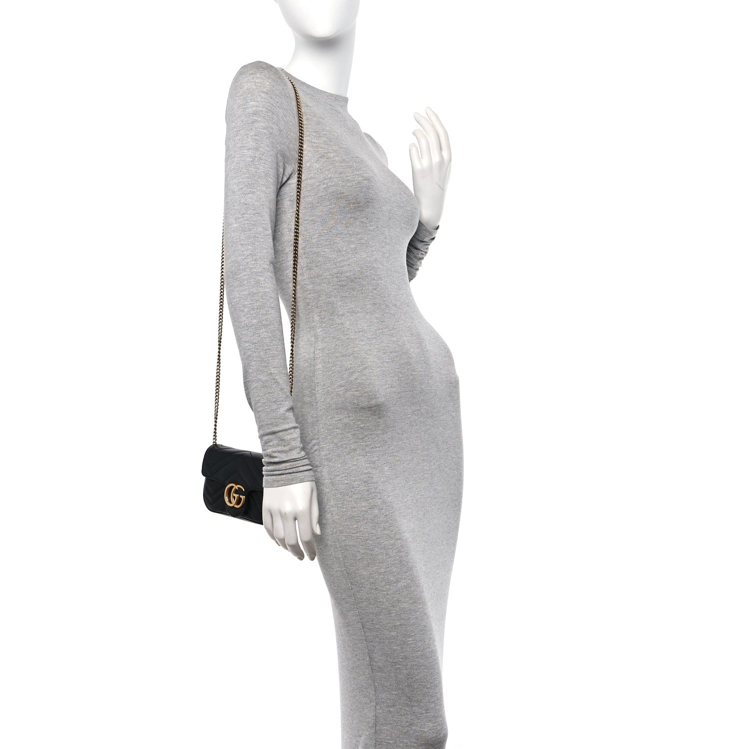Gucci Calfskin Matelasse Super Mini GG Marmont Shoulder Bag Black 2 of 10