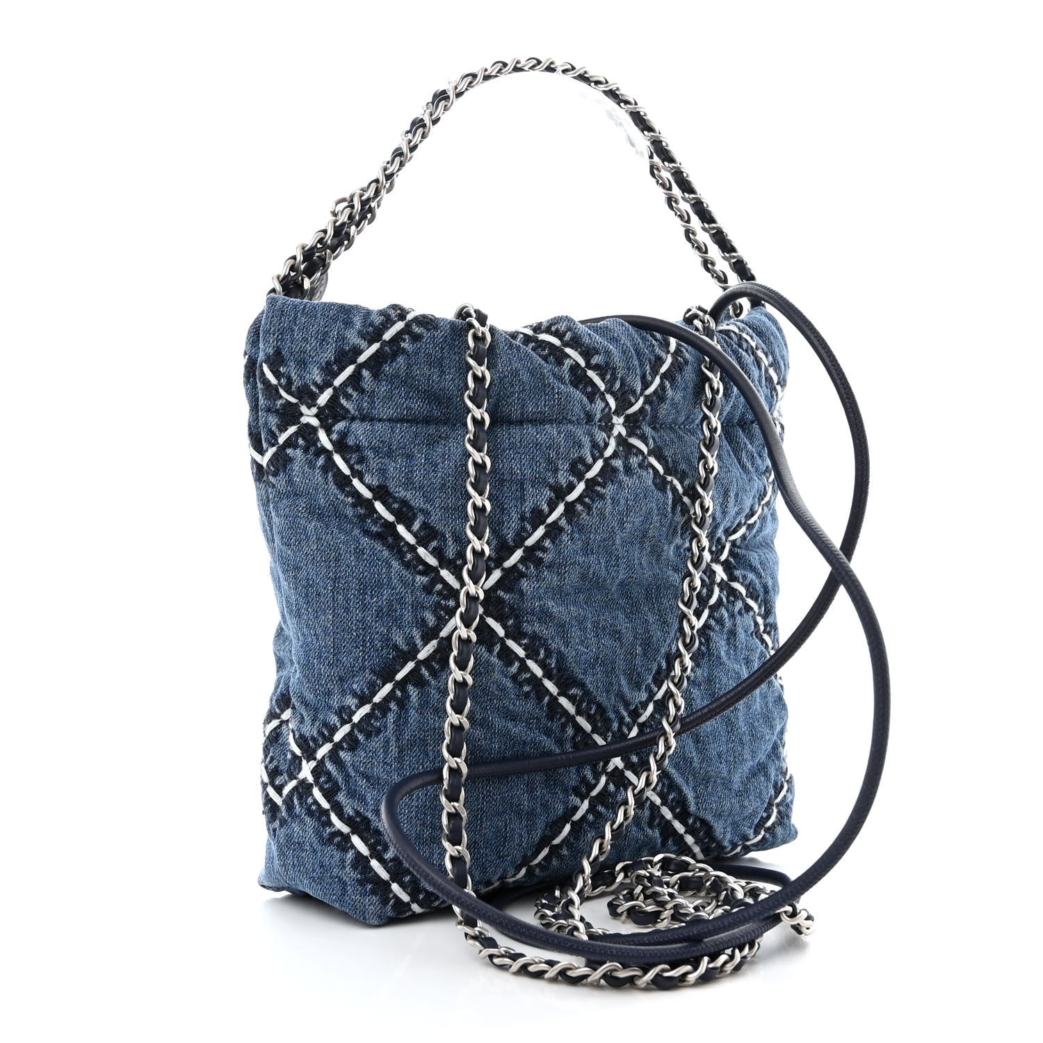 Chanel Denim Stitched Quilted Mini Chanel 22 Blue 3 of 10