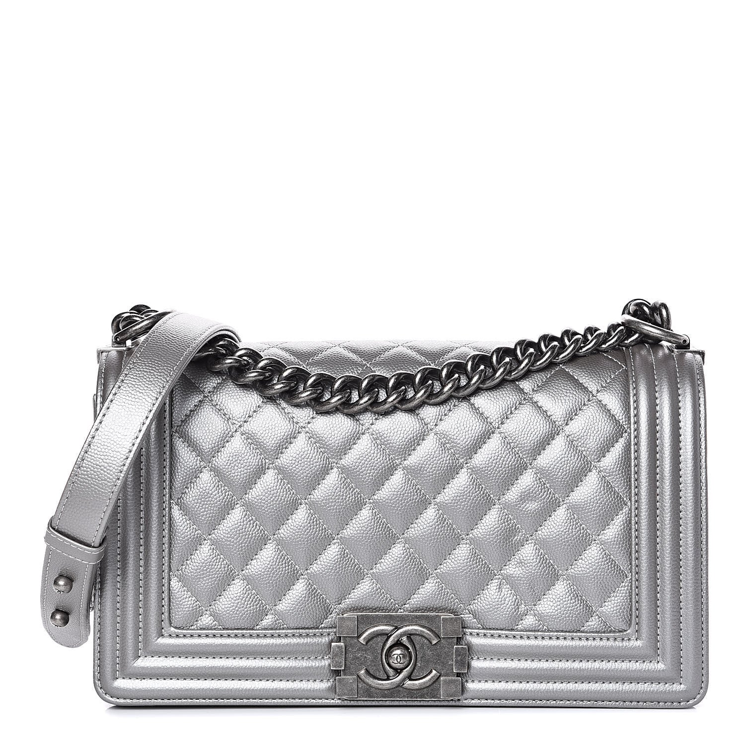 Chanel Metallic Caviar Quilted Medium Boy Flap Silver 1 of 15
