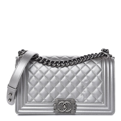 Chanel Metallic Caviar Quilted Medium Boy Flap Silver 1 of 15