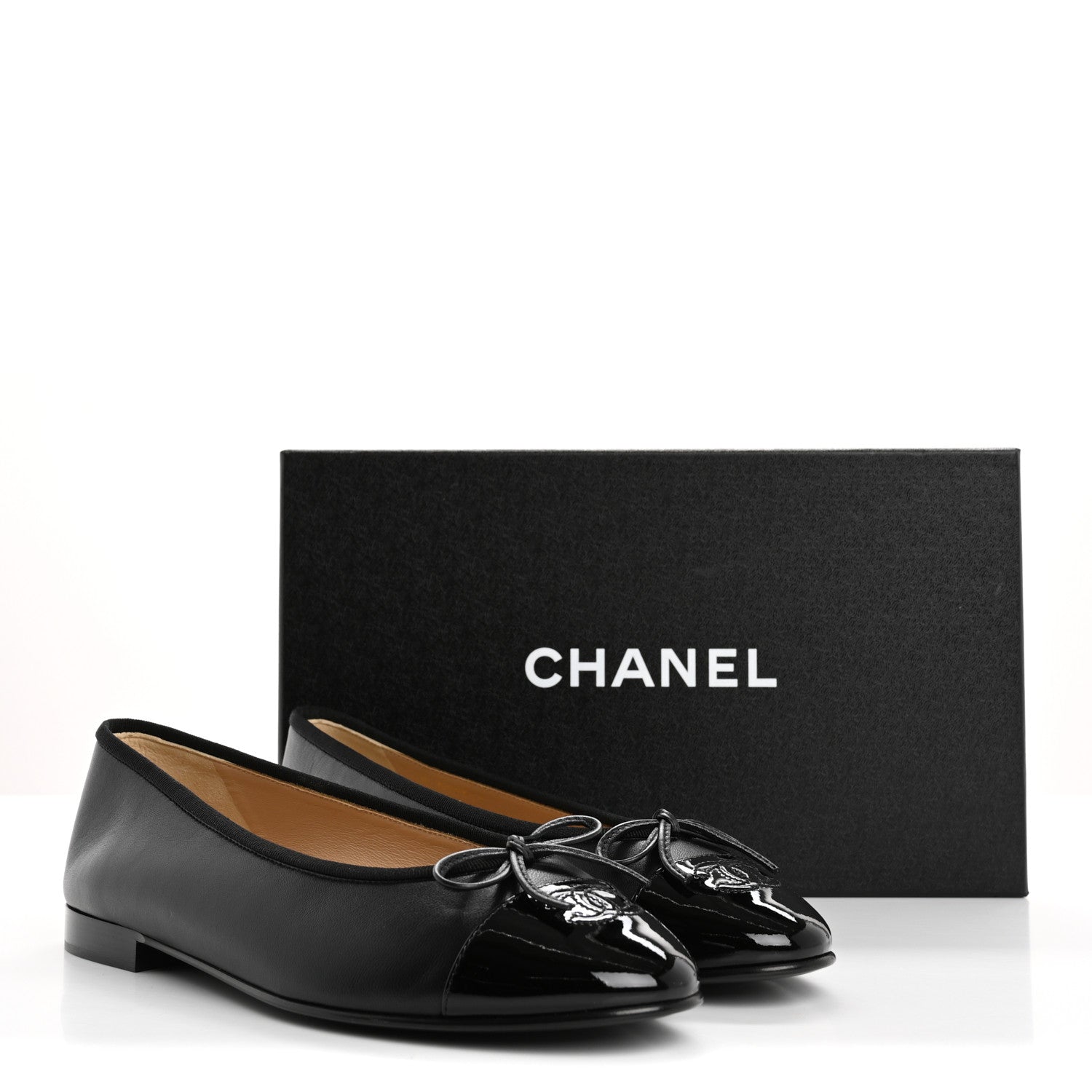 Chanel Lambskin Patent Cap Toe Ballerina Flats 39.5 Black 10 of 10