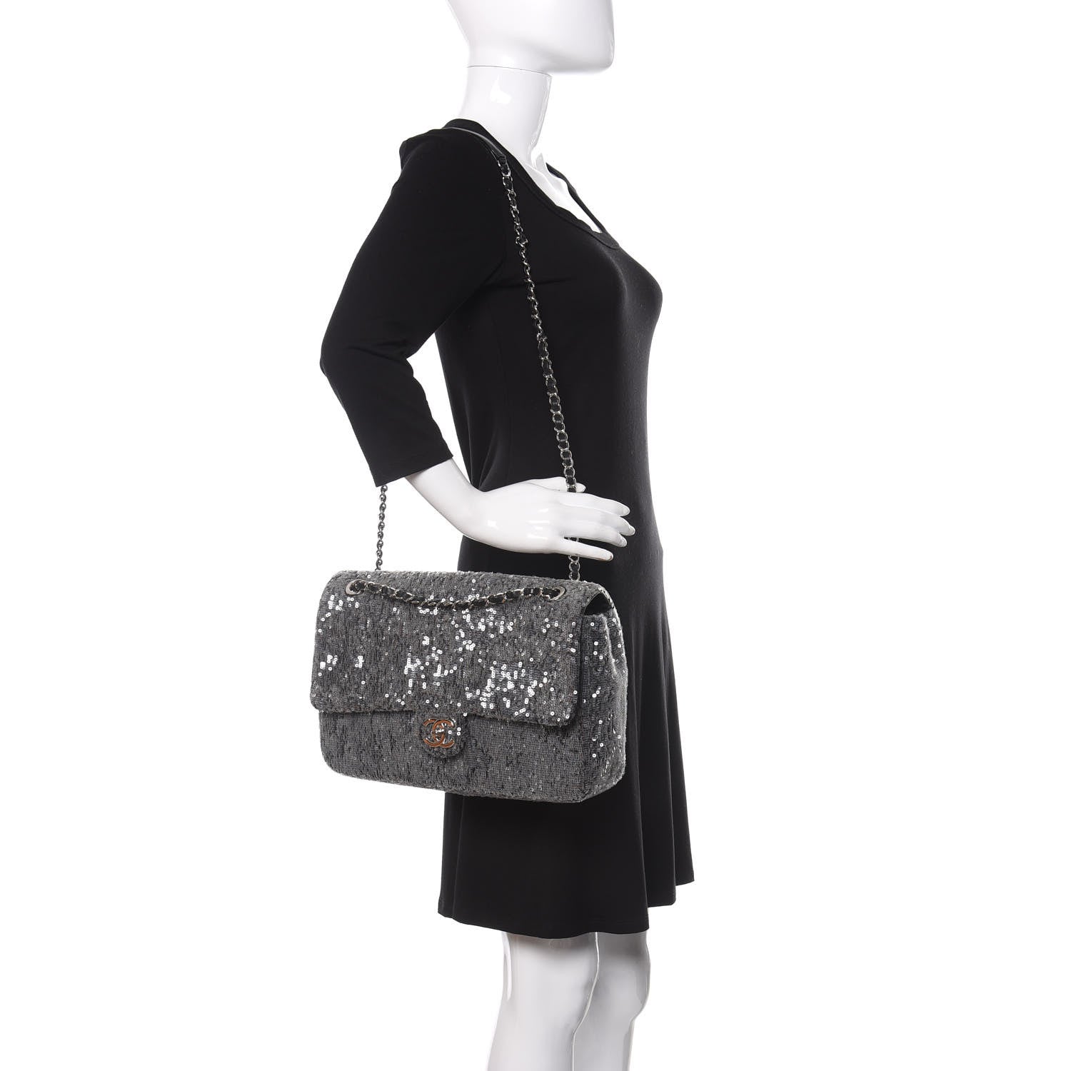 Chanel Sequin Jumbo Single Flap Silver 2 of 11
