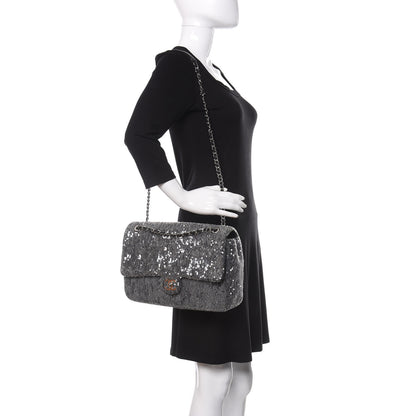 Chanel Sequin Jumbo Single Flap Silver 2 of 11