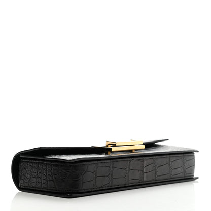 Saint Laurent Calfskin Crocodile Embossed Lulu Clutch Black 3 of 7