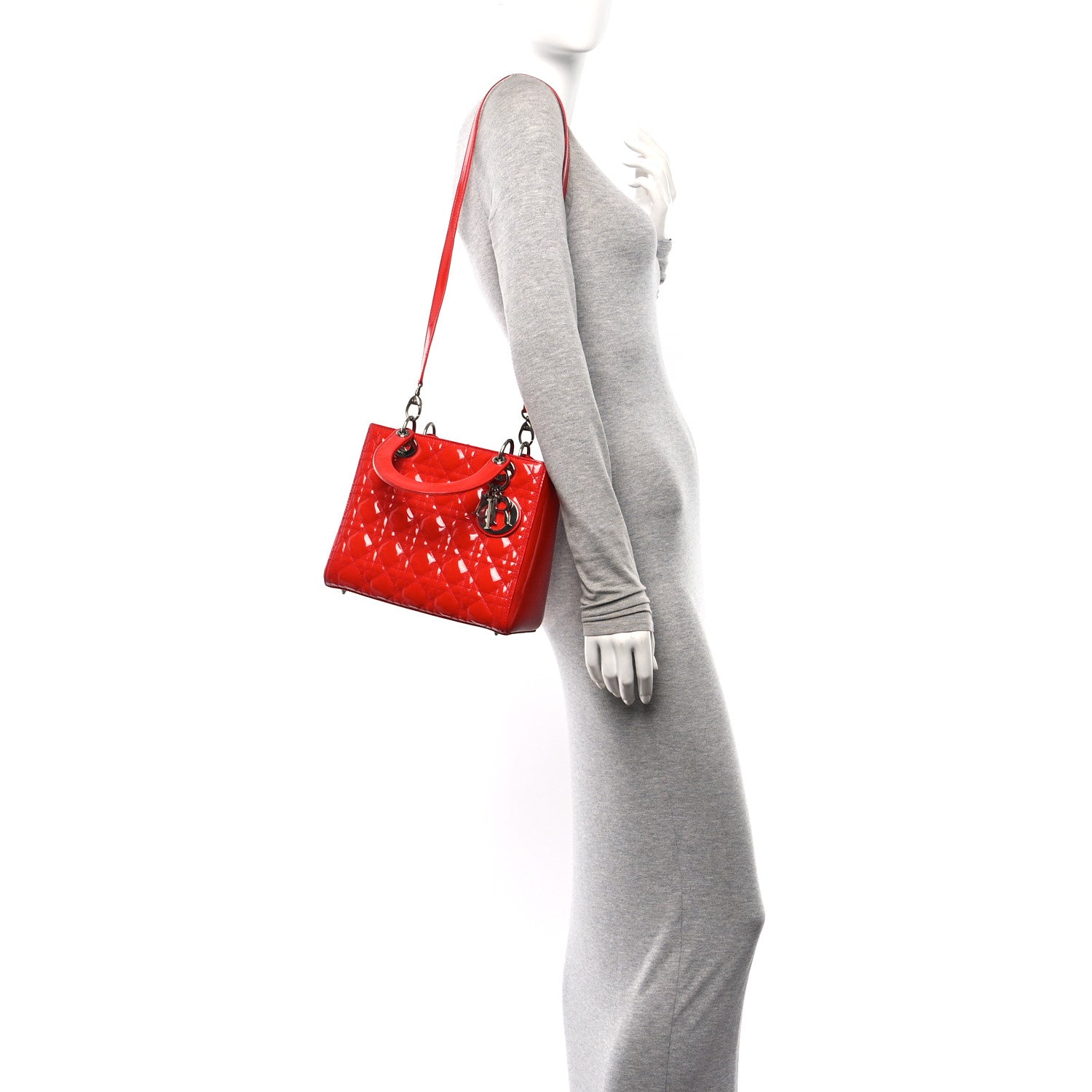 Christian Dior Patent Cannage Medium Lady Dior Red 2 of 15