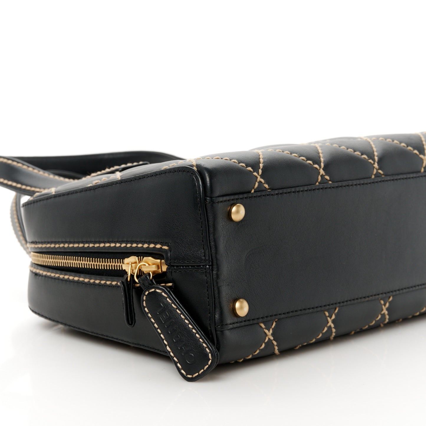Calfskin Wild Stitch Top Handle Bag Black