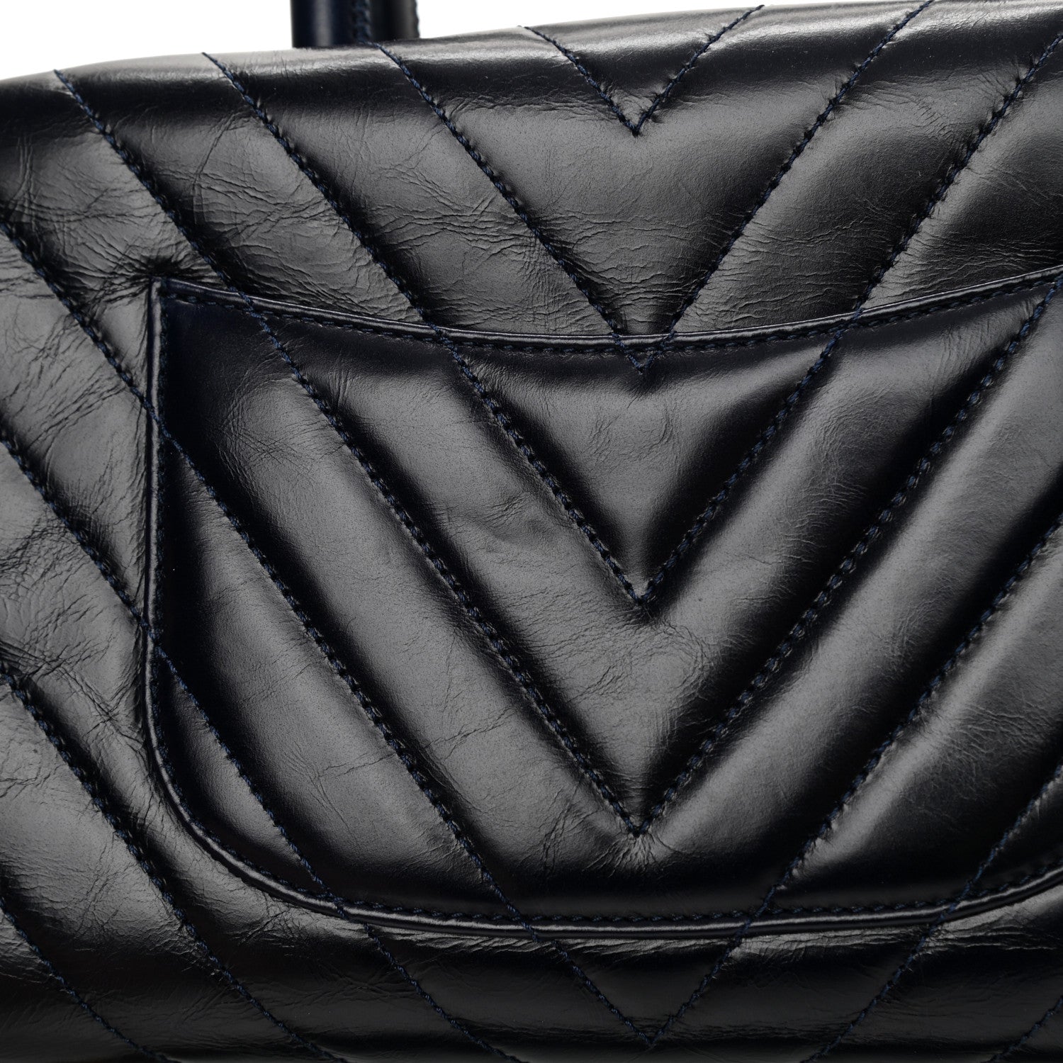 Chanel Glazed Calfskin Chevron Small Bowling Bag Navy 12 of 13