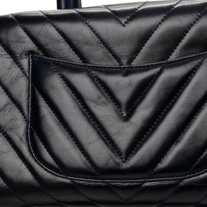Chanel Glazed Calfskin Chevron Small Bowling Bag Navy 12 of 13