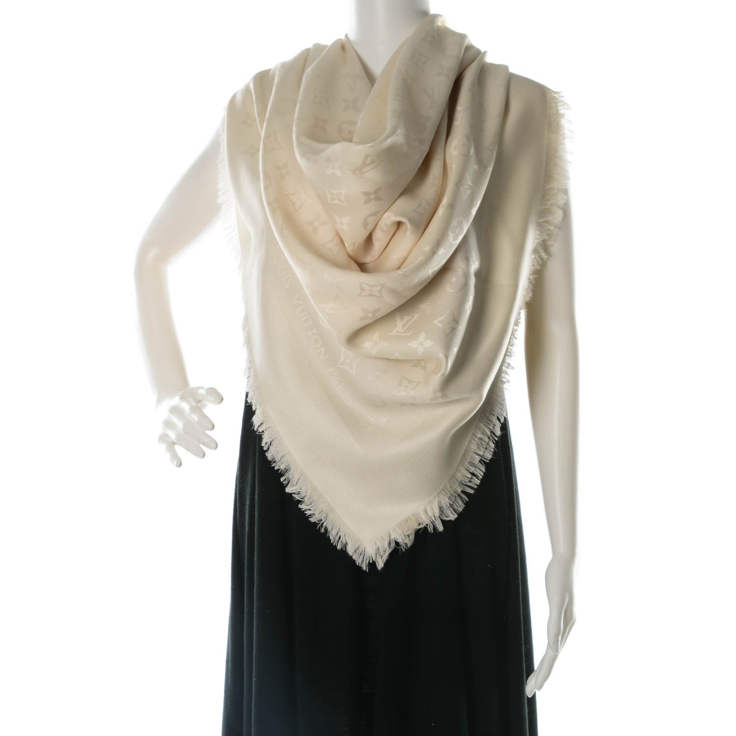 Louis Vuitton Silk Wool Monogram Shawl Ivory 2 of 5