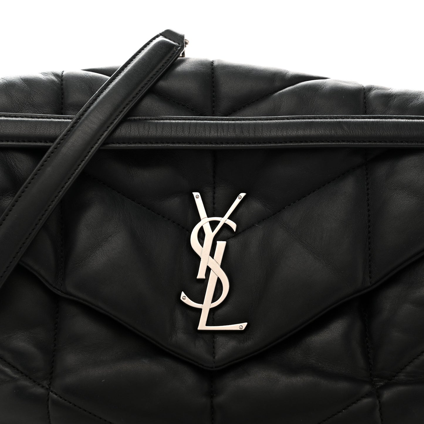 Lambskin Quilted Medium Loulou Puffer Monogram Chain Satchel Black