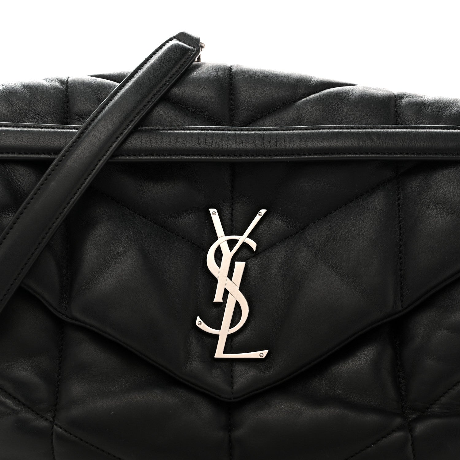 Saint Laurent Lambskin Quilted Medium Loulou Puffer Monogram Chain Satchel Black 8 of 11