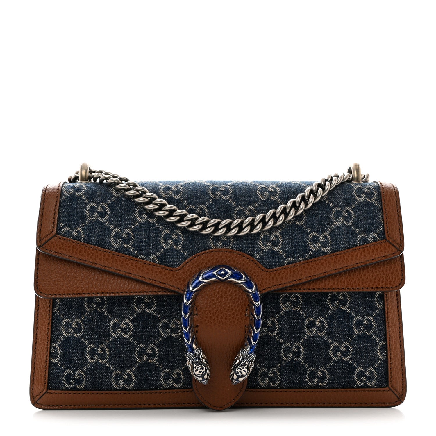 Gucci New Denim GG Monogram Dollar Calfskin Enamel Small Dionysus Shoulder Bag Blue Tea Cuir Epilog Electric Blue 1 of 10