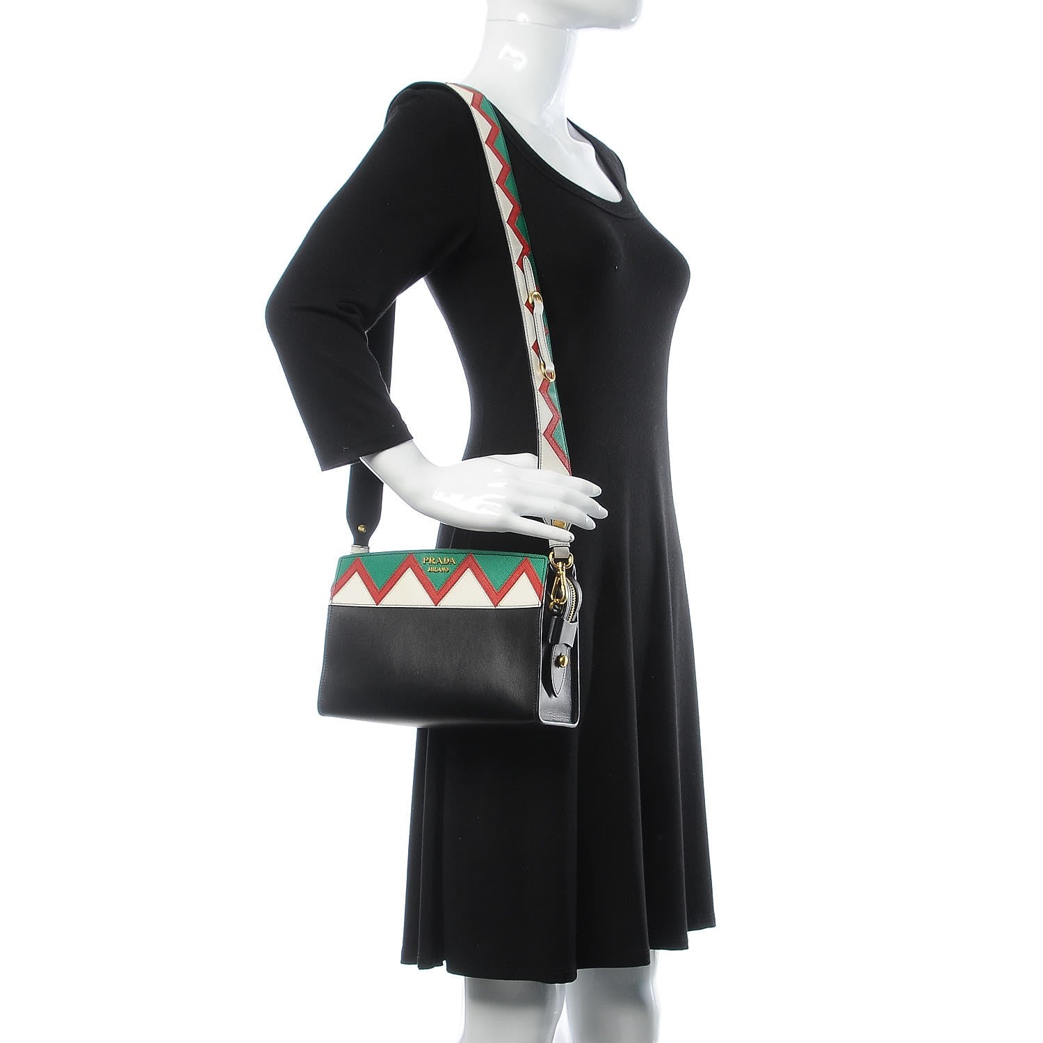 Prada City Calf Saffiano Esplanade Crossbody Bag Black Rosso 2 of 7