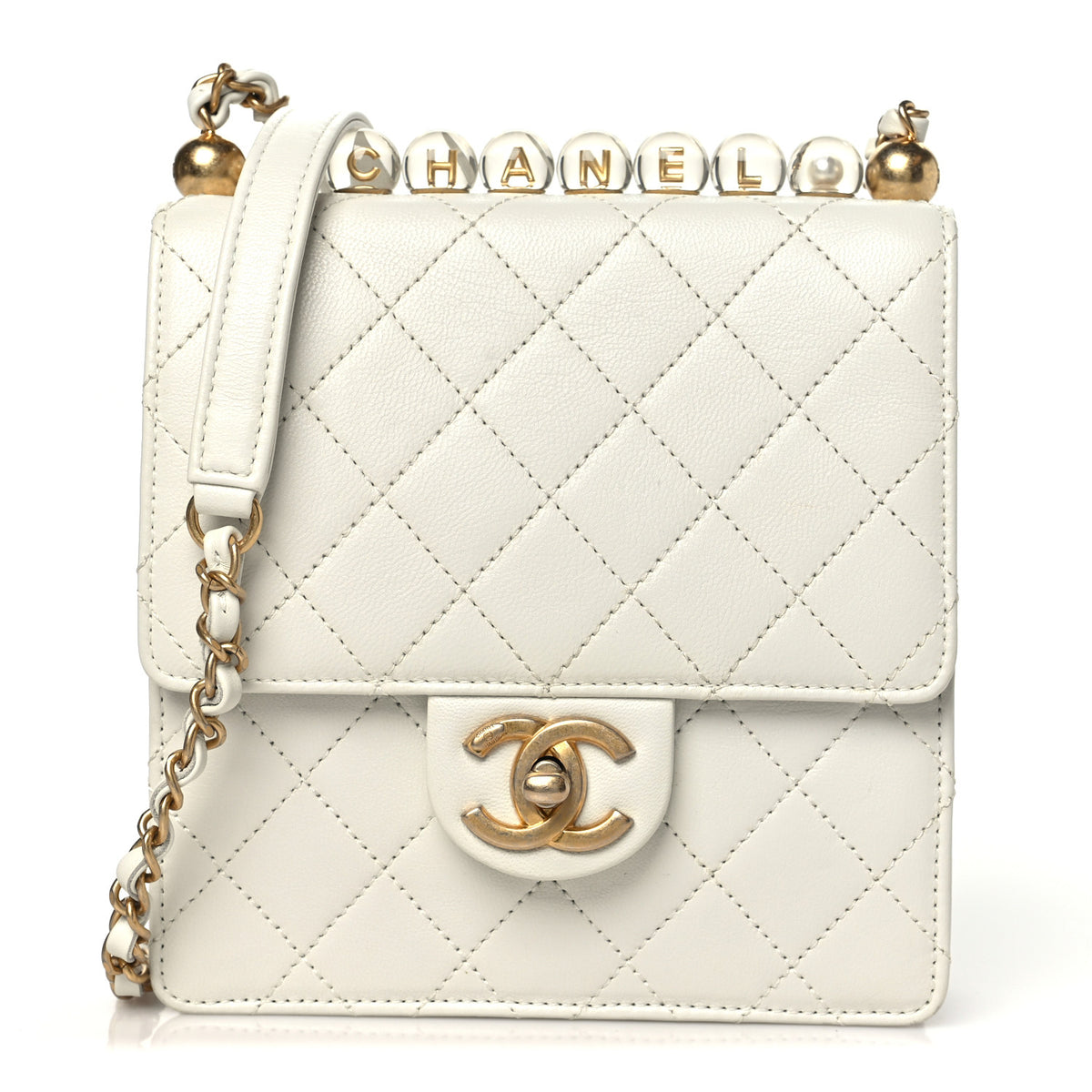 Chanel Goatskin Quilted Chic Pearls Flap White 1 of 10