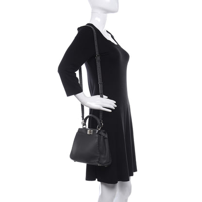 Fendi Cuoio Romano Selleria Bi-Color Mini Peekaboo Iconic Satchel Asfalto Latte 2 of 10