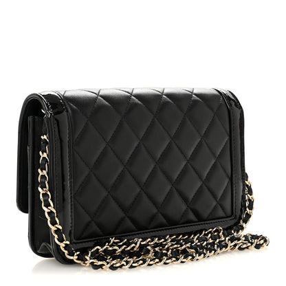 Chanel Lambskin Patent Calfskin Quilted Hold The Line CC Wallet On Chain WOC Black 3 of 12