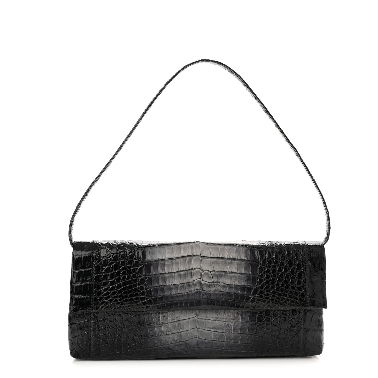 Crocodile Foldover Clutch Black White