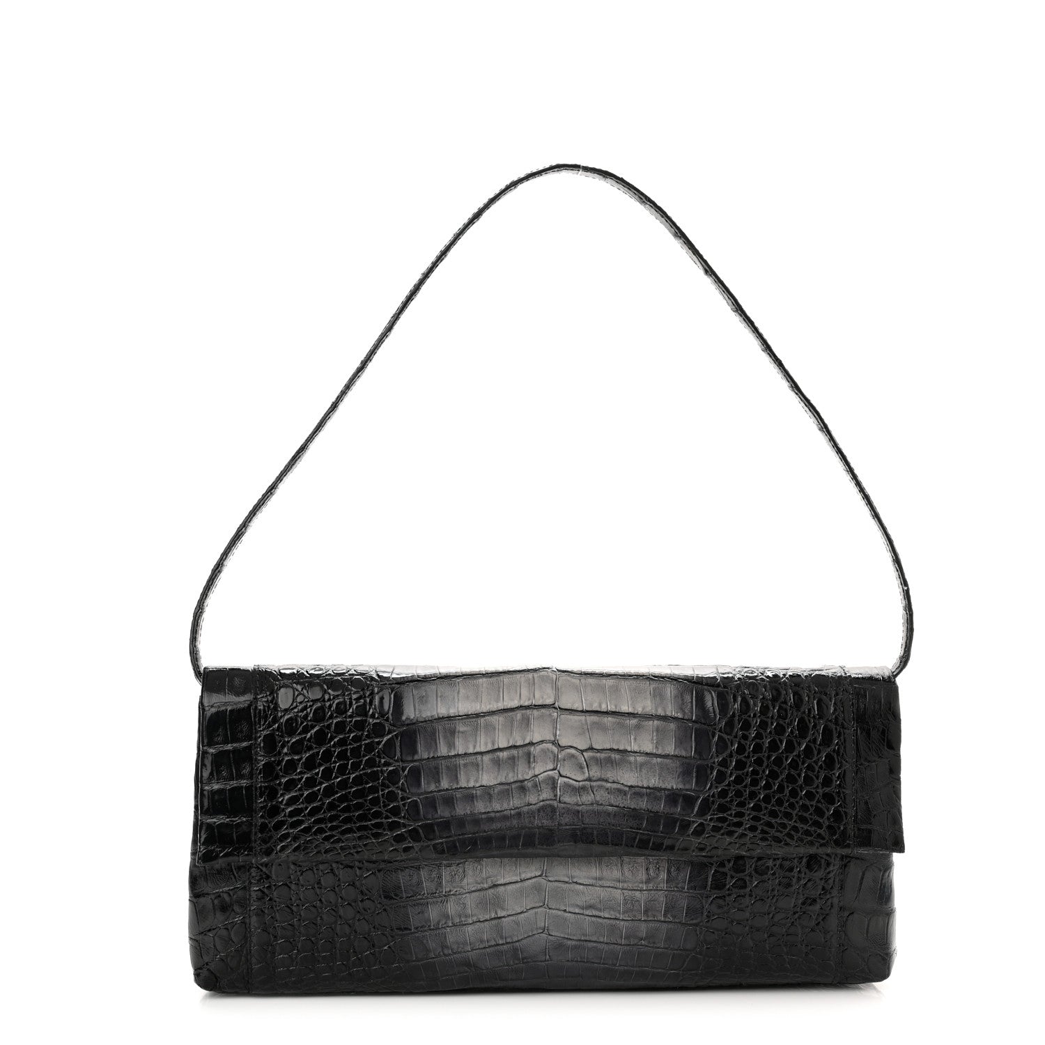 Nancy Gonzalez Crocodile Foldover Clutch Black White 1 of 9