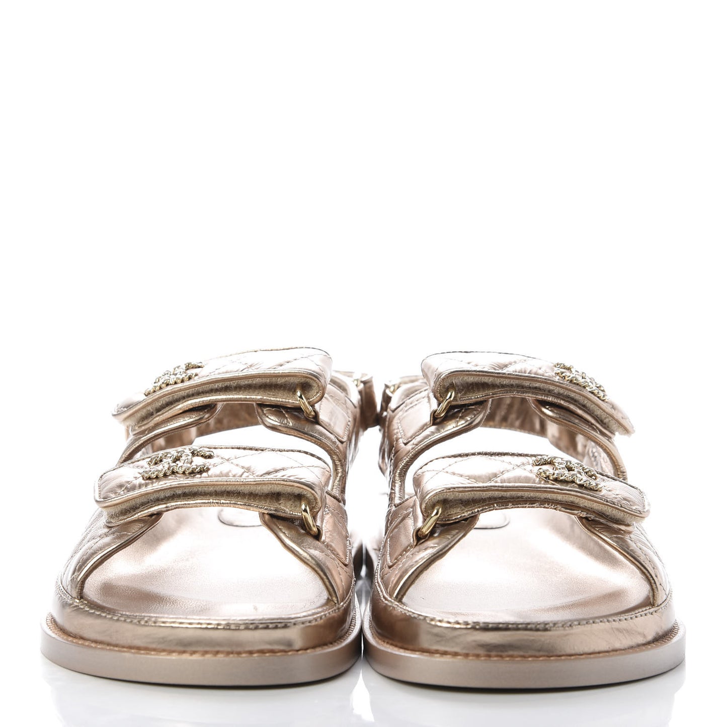 Iridescent Lambskin Quilted Velcro Dad Sandals 38 Light Bronze