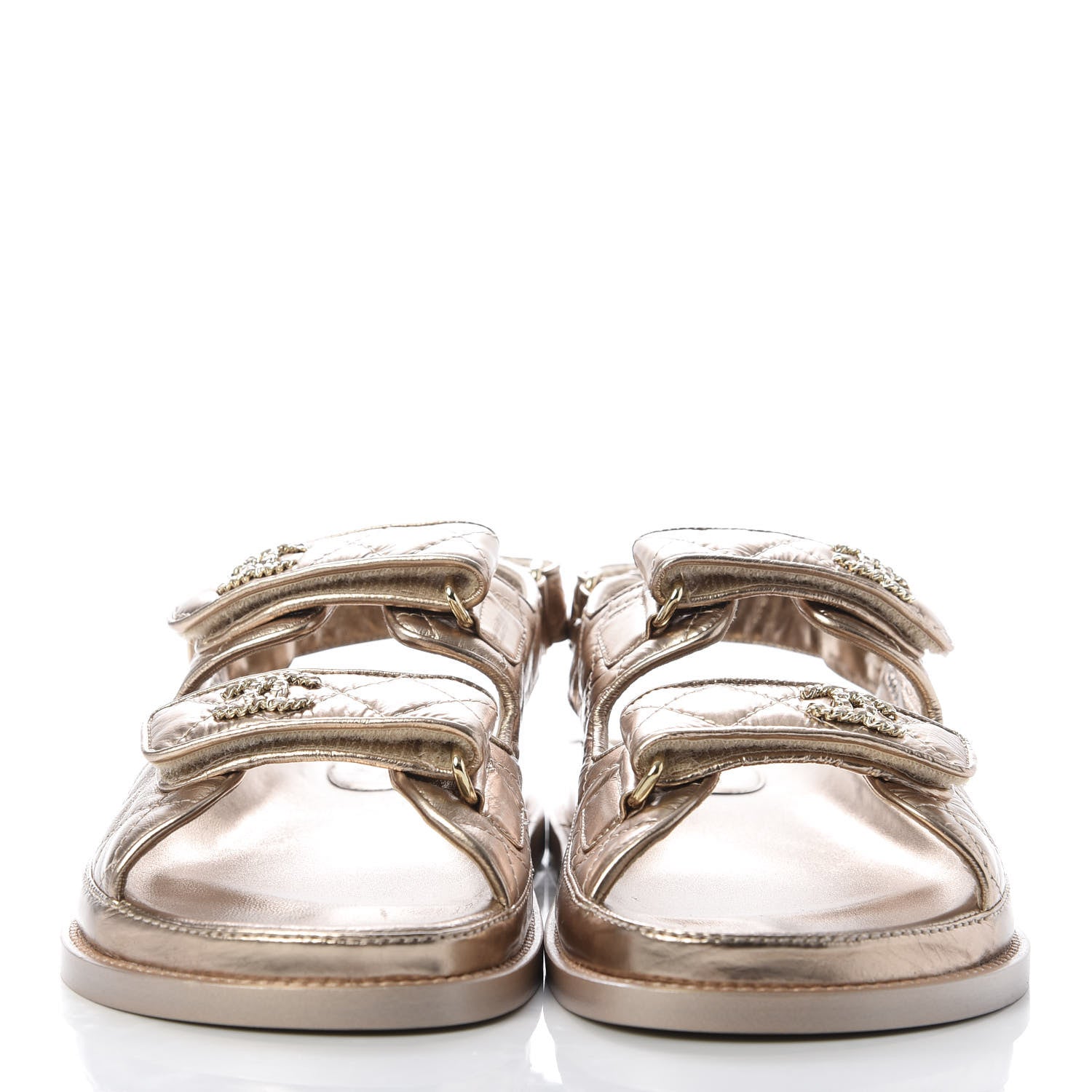 Chanel Iridescent Lambskin Quilted Velcro Dad Sandals 38 Light Bronze 2 of 10