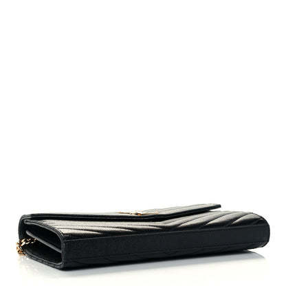 Saint Laurent Grain De Poudre Matelasse Chevron Monogram Chain Wallet Black 3 of 11