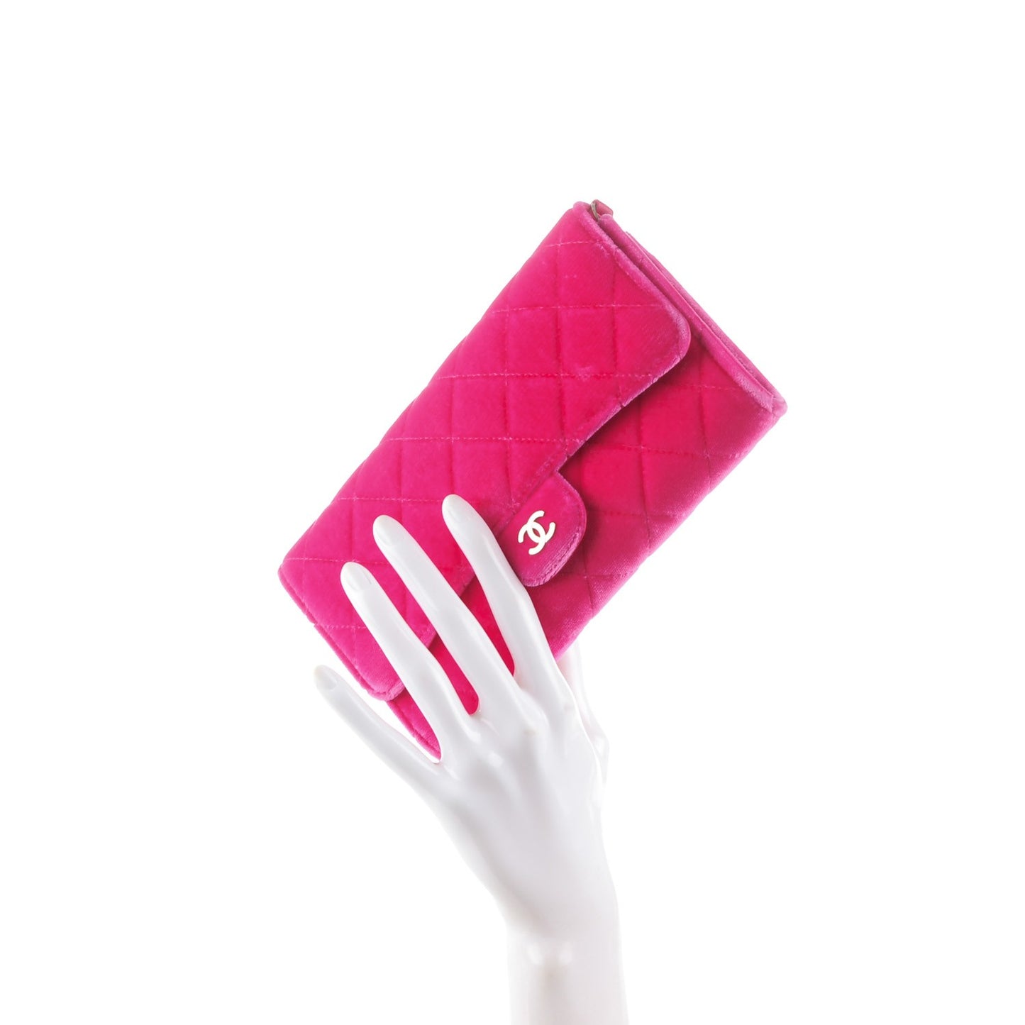 Velvet Quilted Clutch Wallet Pink