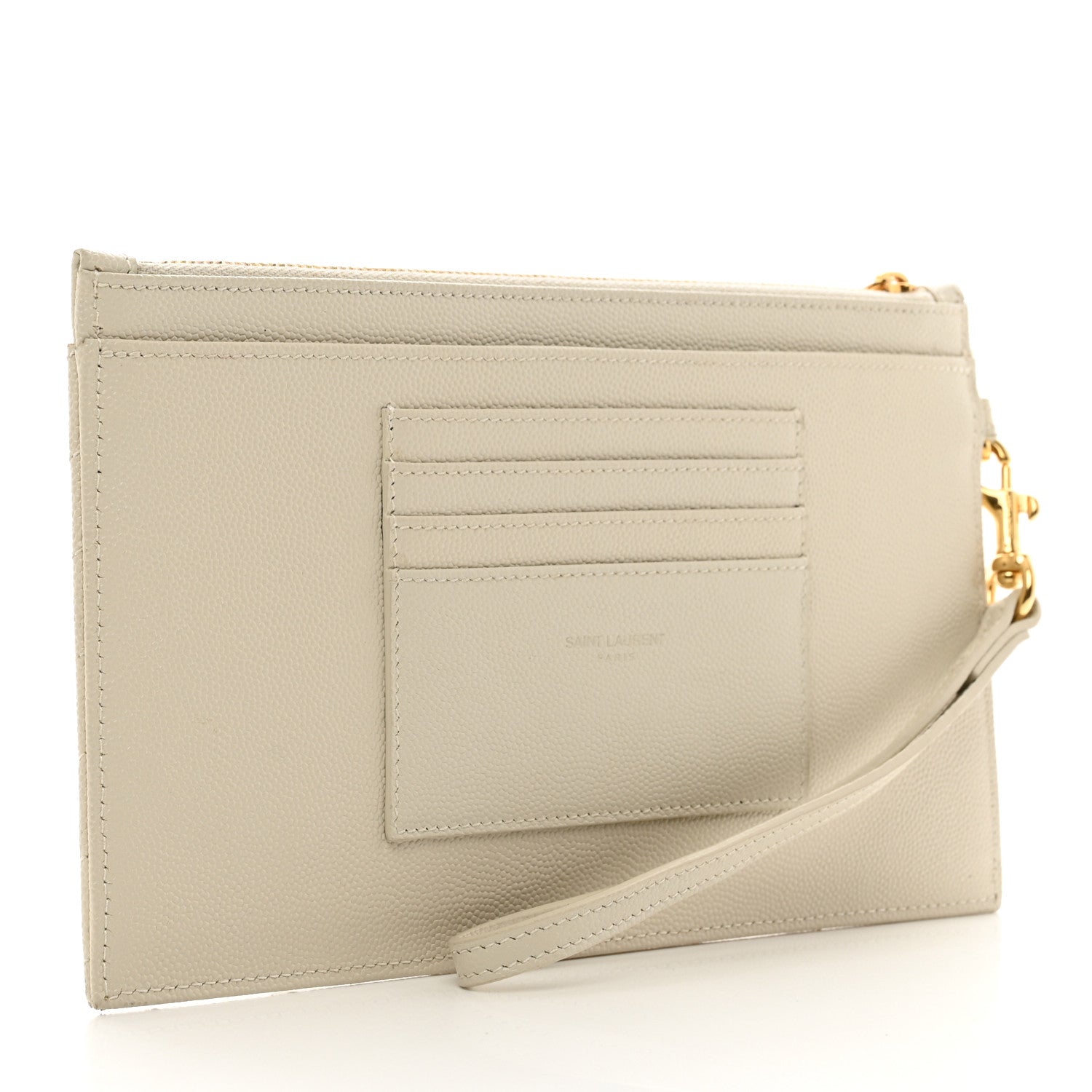 Saint Laurent Grain De Poudre Matelasse Chevron Monogram Bill Pouch Blanc Vintage 3 of 8