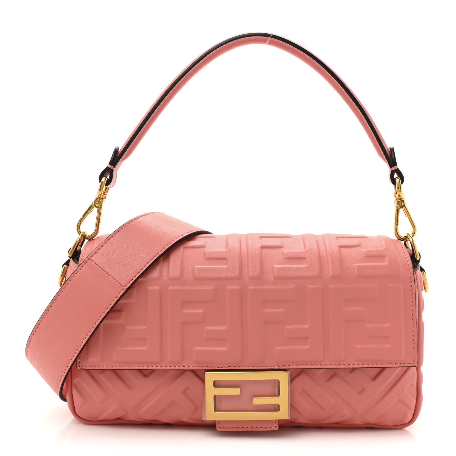 Fendi Nappa FF 1974 Embossed Baguette Rosa Pesca 1 of 11