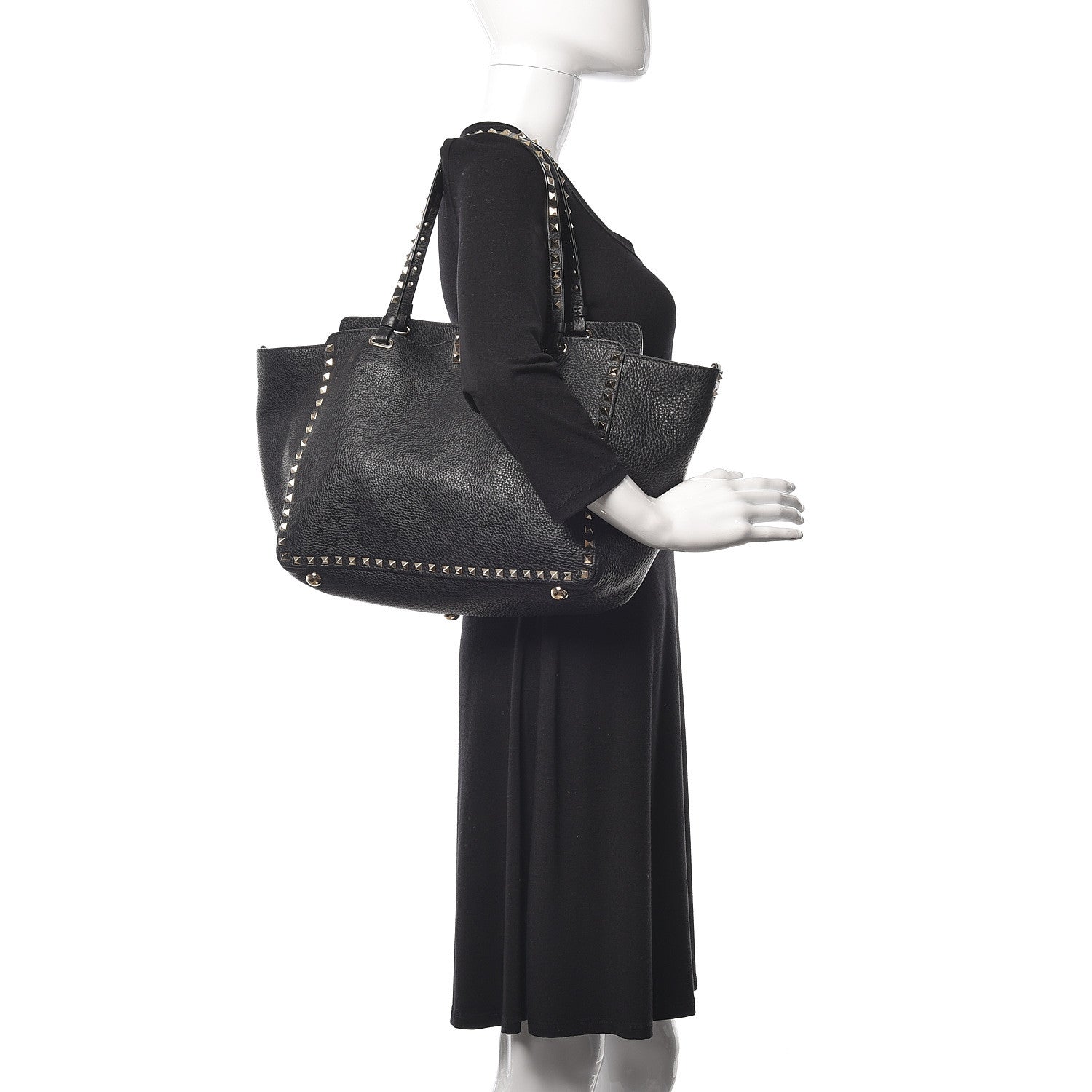 Valentino Garavani Alce Printed Calfskin Medium Rockstud Tote Black 2 of 11