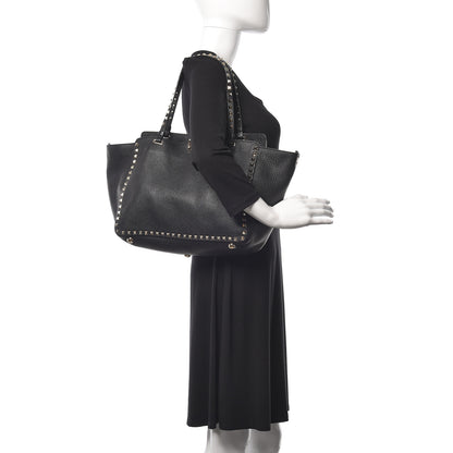Valentino Garavani Alce Printed Calfskin Medium Rockstud Tote Black 2 of 11