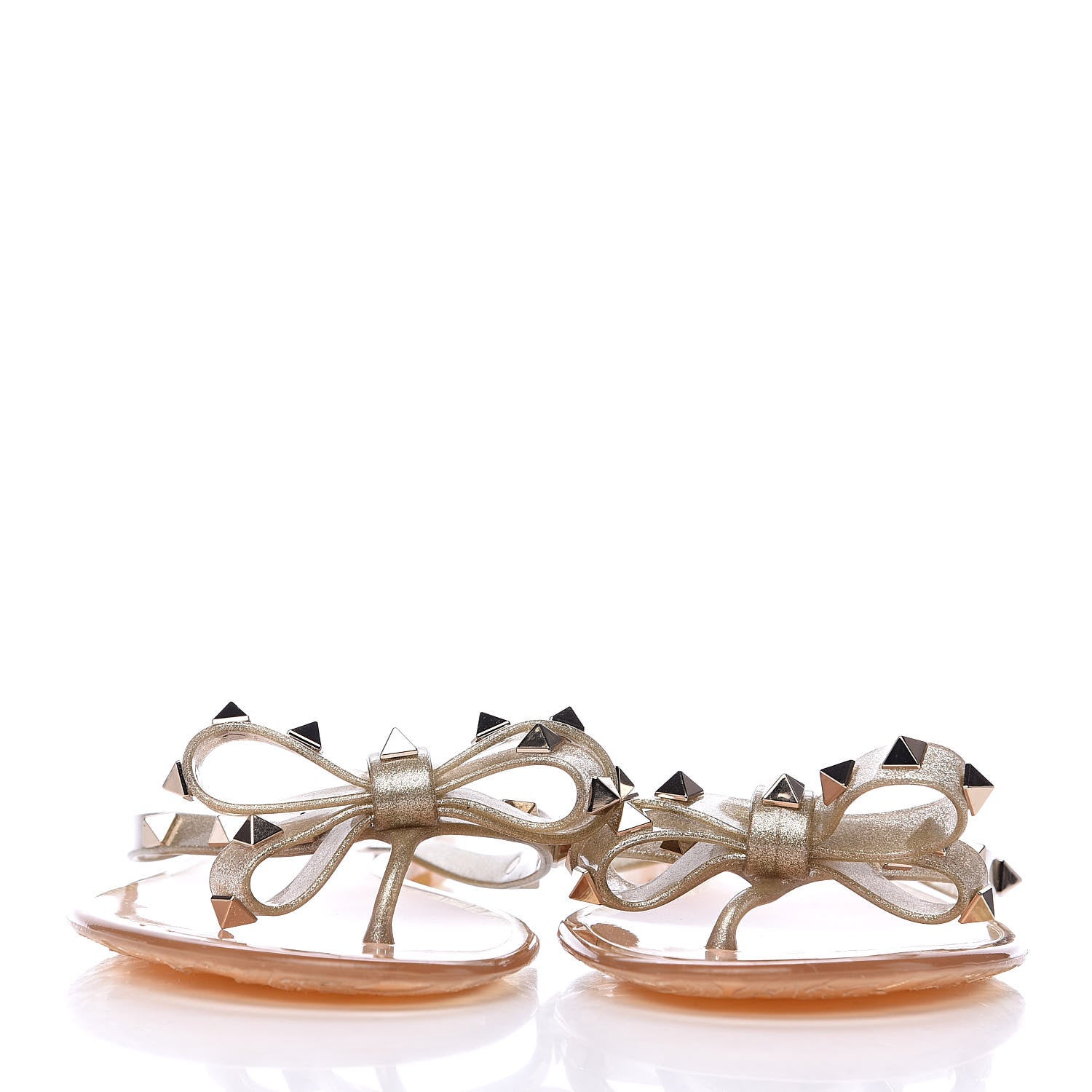 Valentino Garavani PVC Jelly Glitter Rockstud Bow Thong Sandals 40 Oro 2 of 7