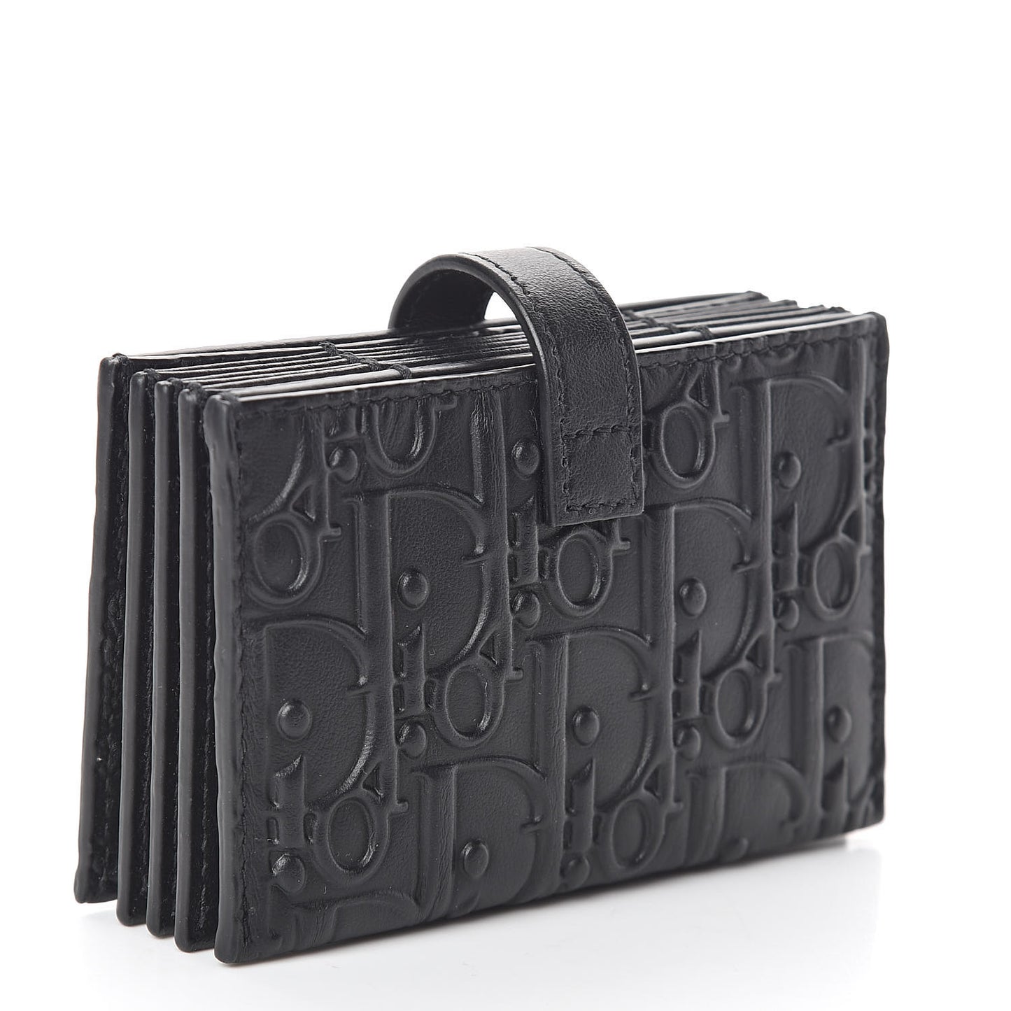 Calfskin Embossed Oblique Lady Dior Gusseted Card Holder Black