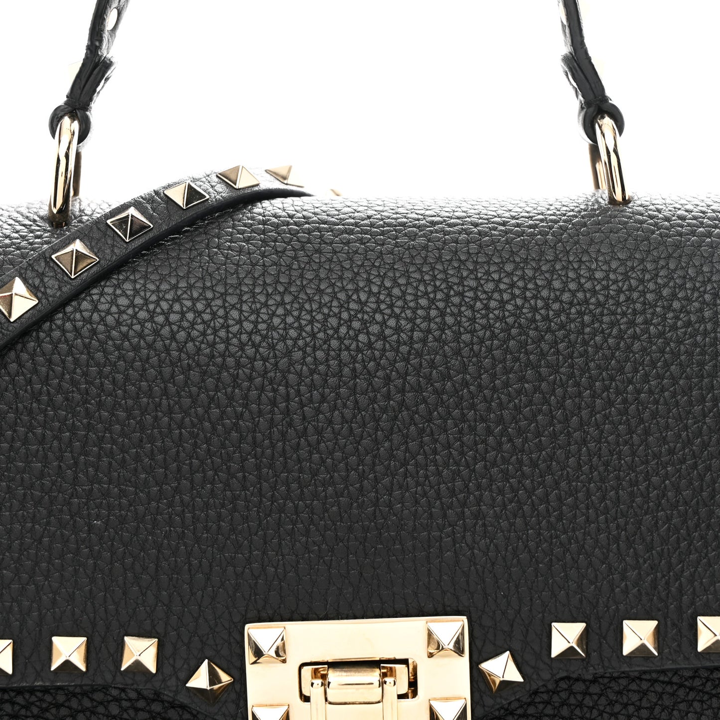 Pebbled Calfskin Rockstud Single Handle Flap Bag Black