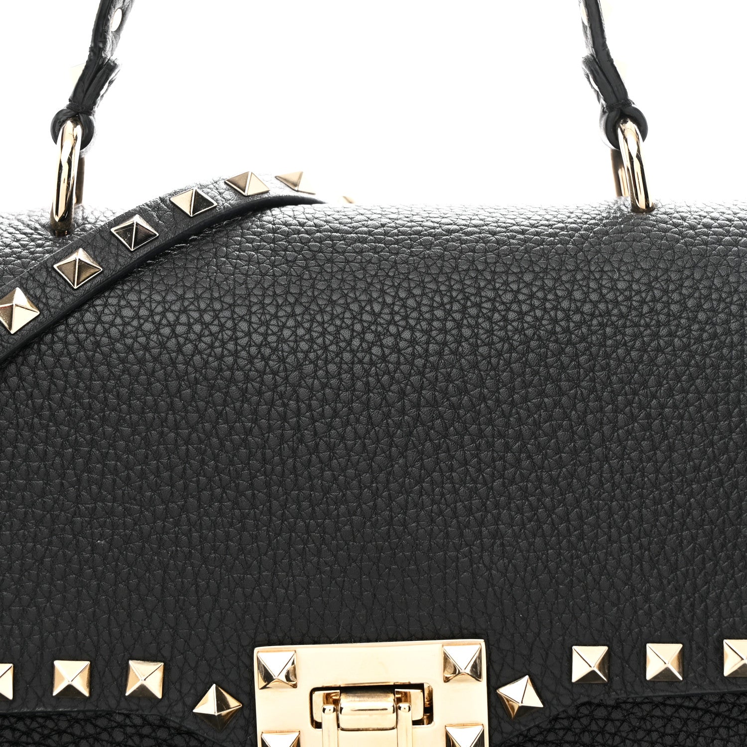 Valentino Garavani Pebbled Calfskin Rockstud Single Handle Flap Bag Black 7 of 11