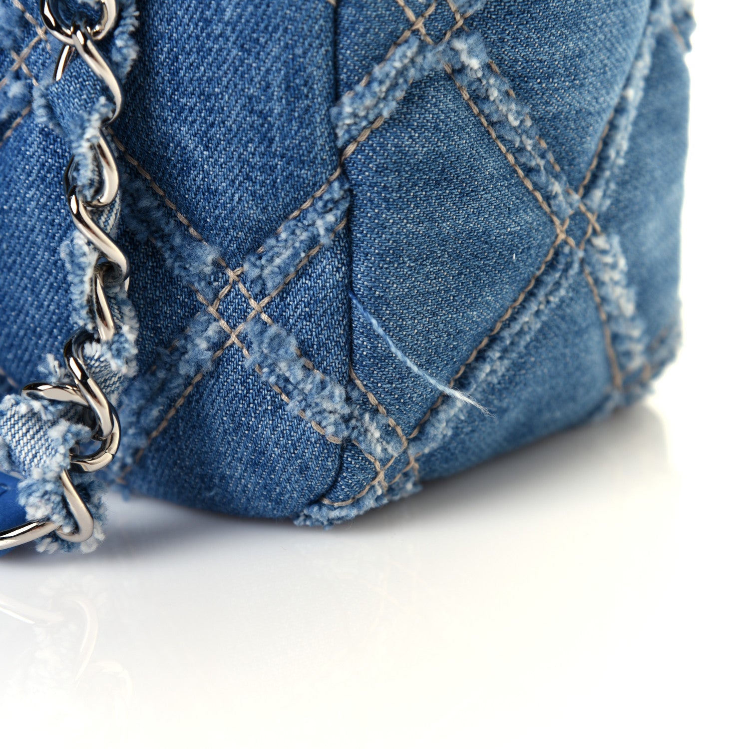 Chanel Frayed Denim Quilted Large Blue Chip Flap Blue 15 of 16