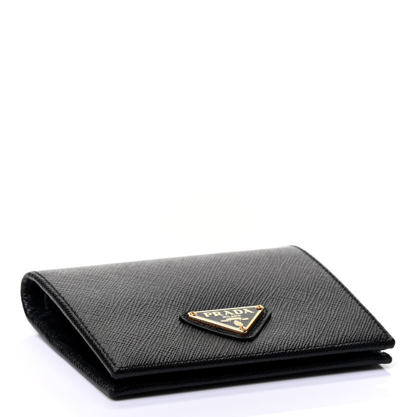 Saffiano Triangle Bi-Fold Compact Wallet Black