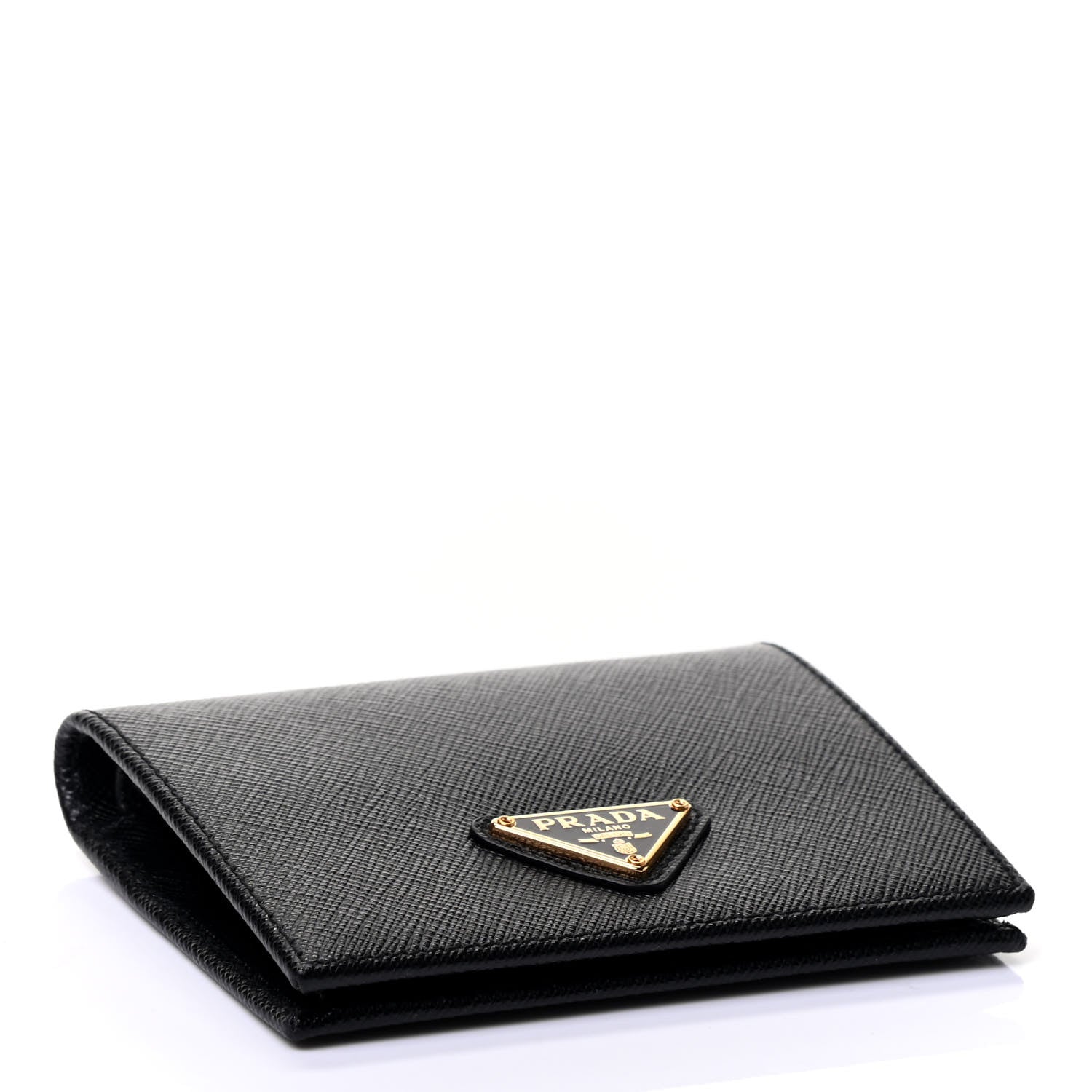 Prada Saffiano Triangle Bi-Fold Compact Wallet Black 3 of 4