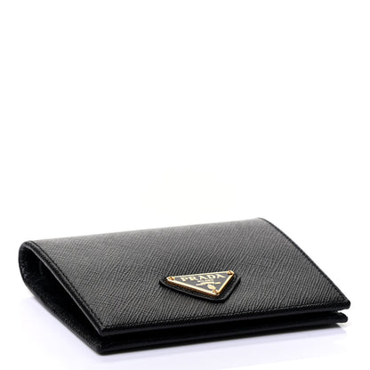 Prada Saffiano Triangle Bi-Fold Compact Wallet Black 3 of 4