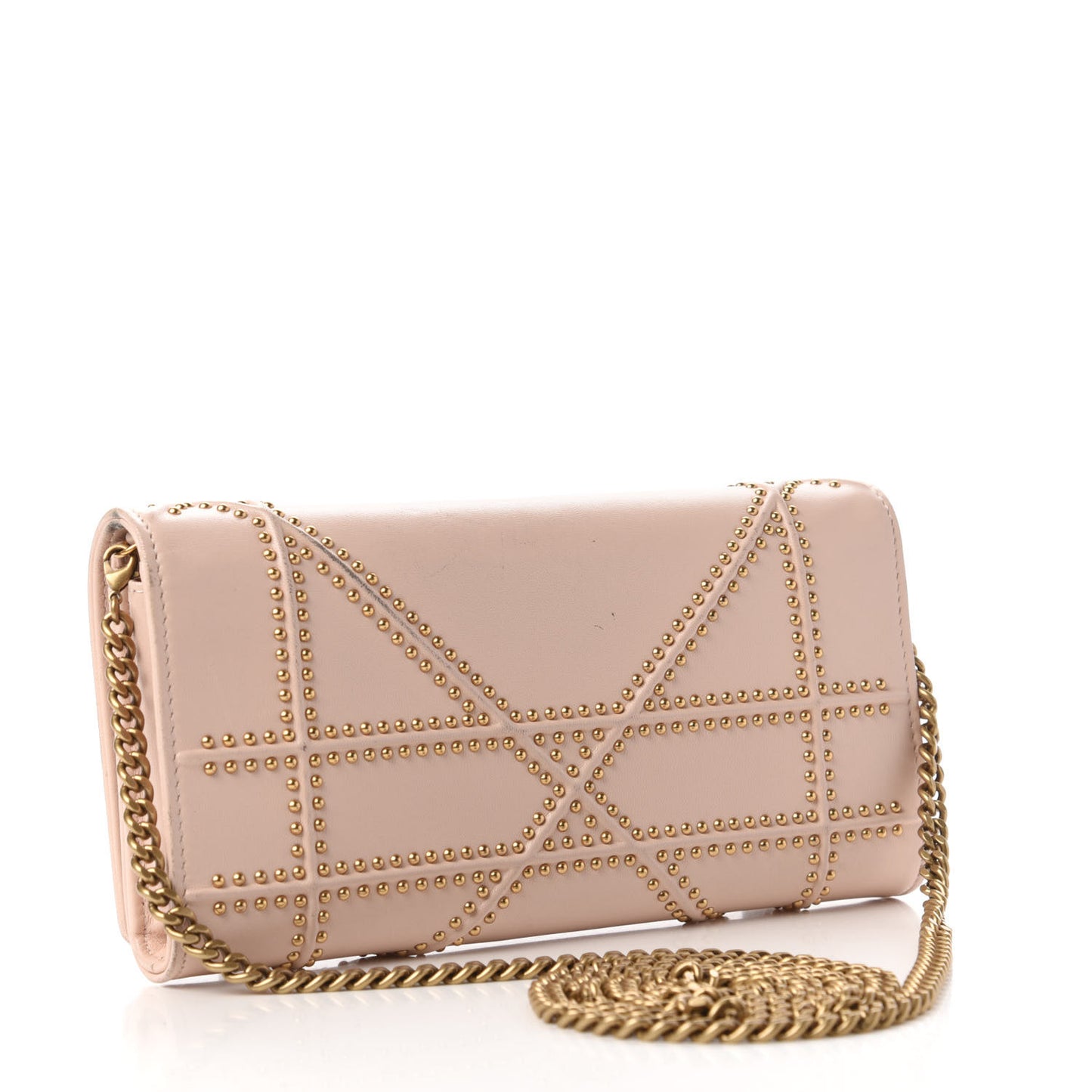 Calfskin Studded Diorama Croisiere Chain Wallet Nude