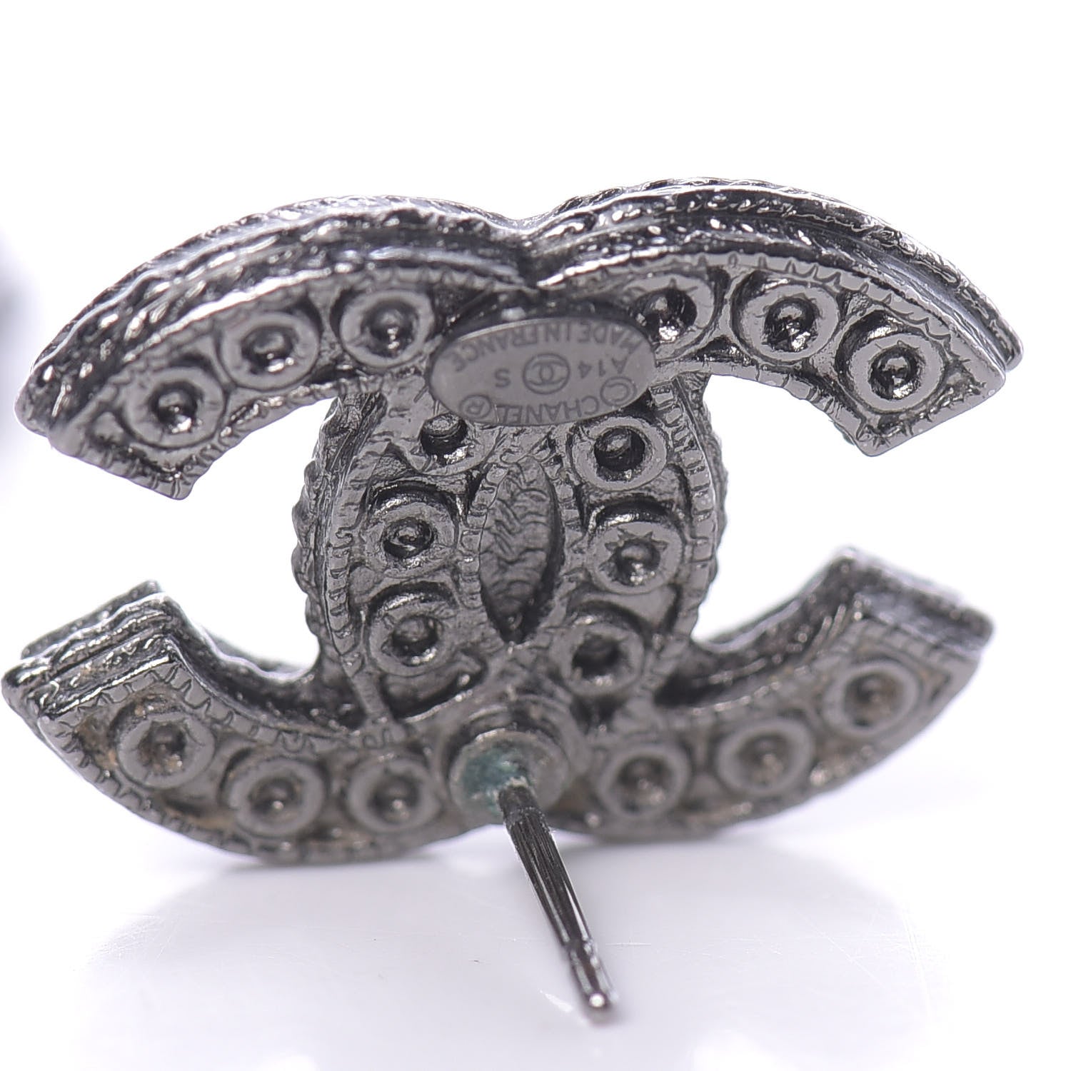 Chanel Pearl Crystal CC Earrings Dark Silver 4 of 4