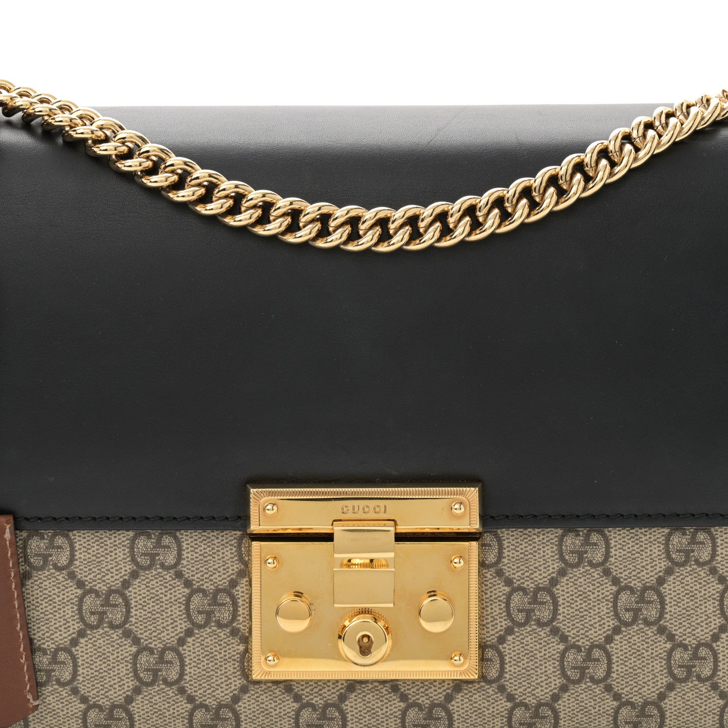 Gucci GG Supreme Monogram Calfskin Medium Padlock Shoulder Bag Beige Black Cuir 8 of 12