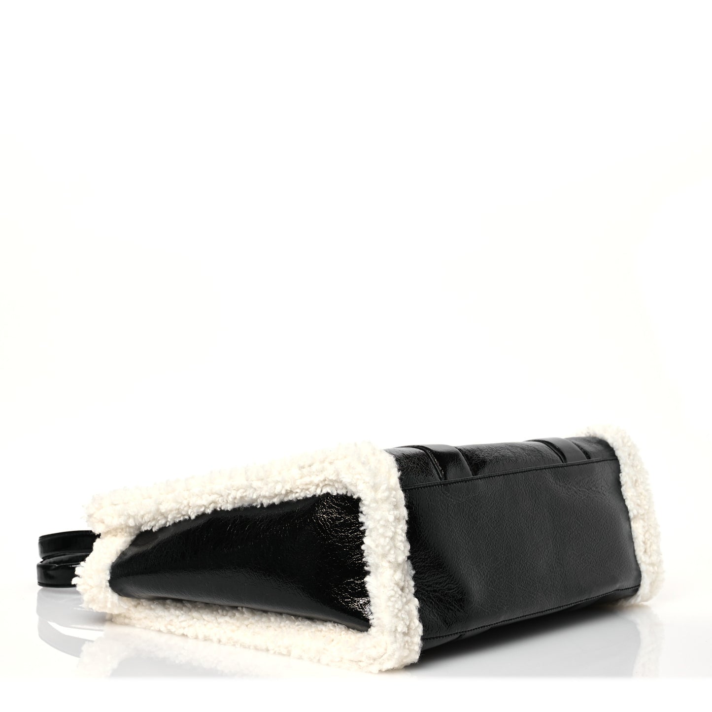 Shiny Calfskin Faux Shearling Large The Traveler Tote Bag Black