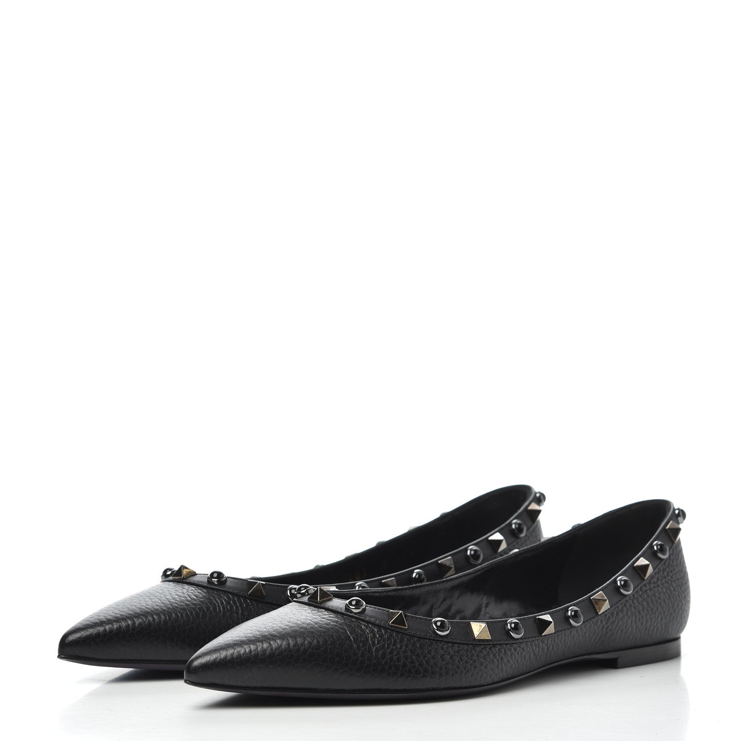Valentino Garavani Pebbled Calfskin Onyx Rockstud Rolling Ballerina Flats 36.5 Black 3 of 16
