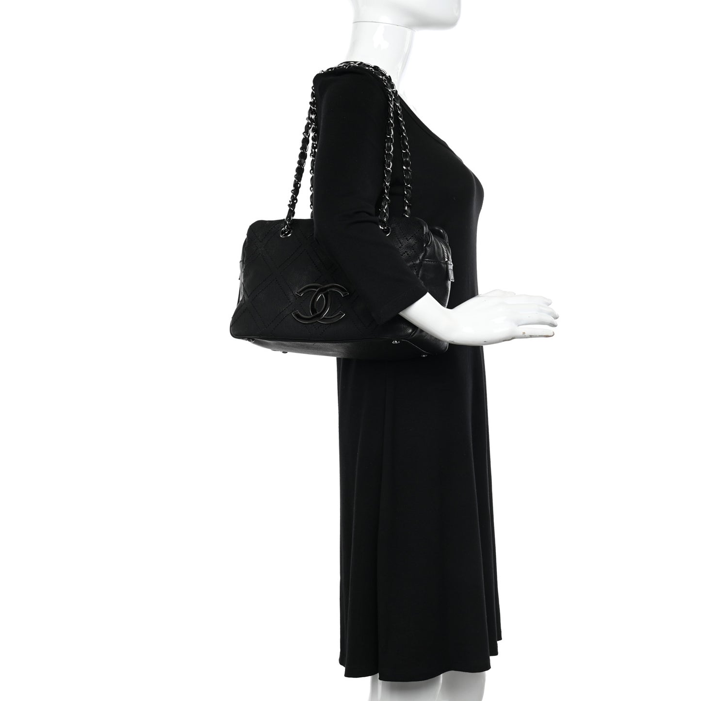 Calfskin Small Diamond Stitch Tote Black