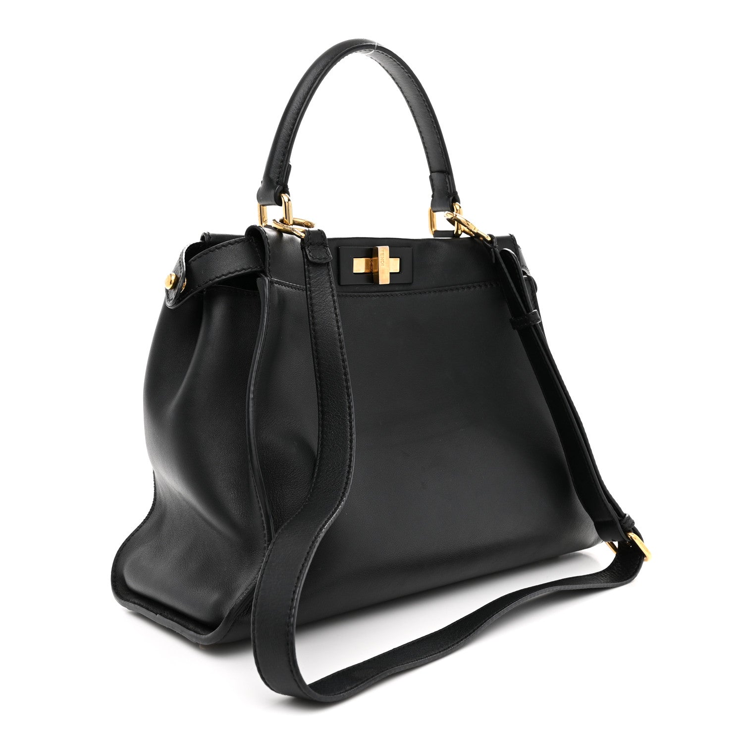 Fendi Vitello Seta Shiny Nappa Medium Peekaboo Iconic Satchel Black 3 of 11