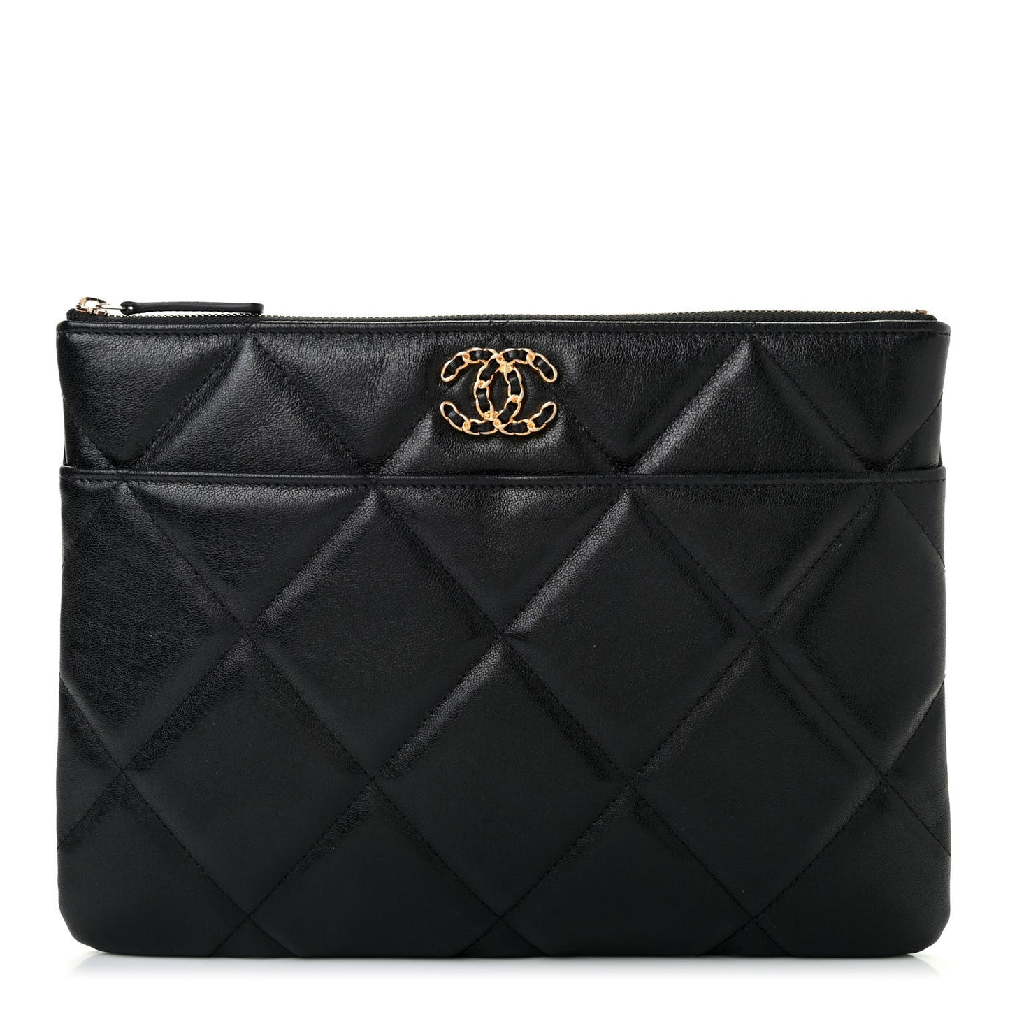 Goatskin Quilted Chanel 19 Pouch Black