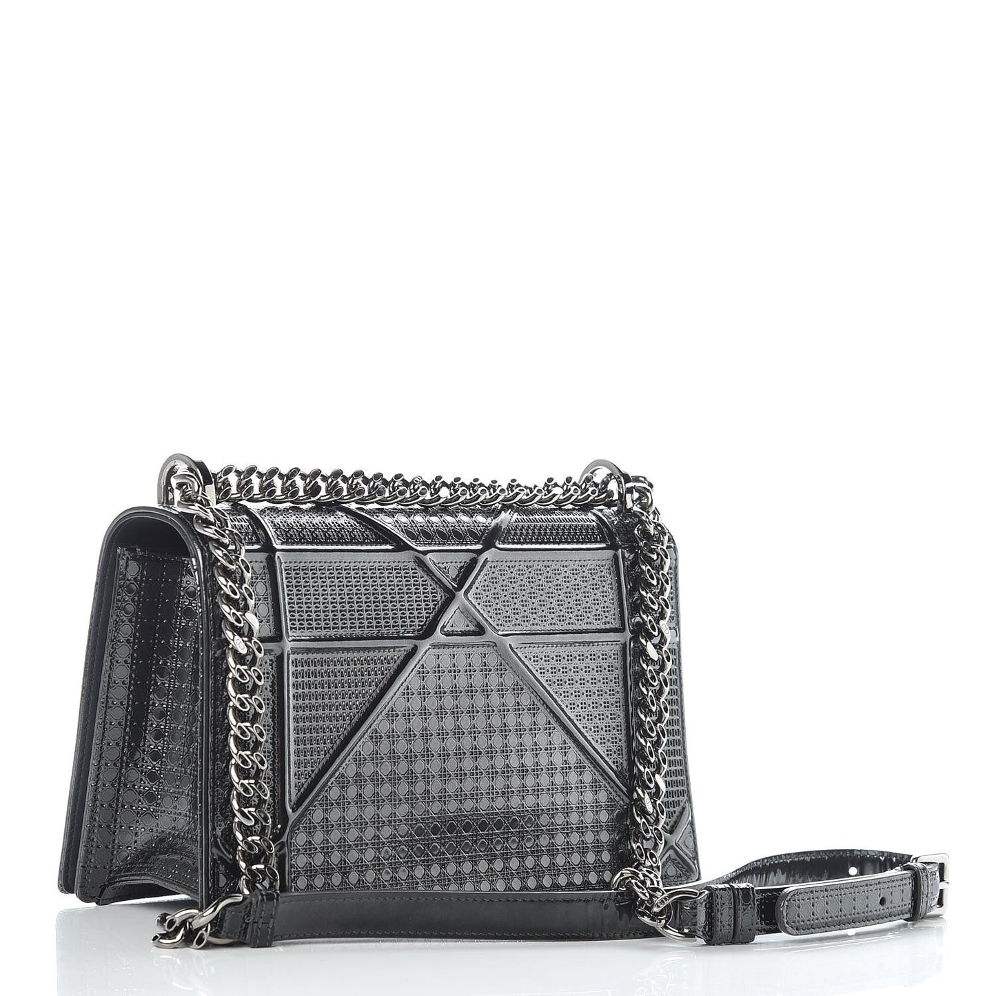 Metallic Patent Micro-Cannage Medium Diorama Flap Bag Graphite