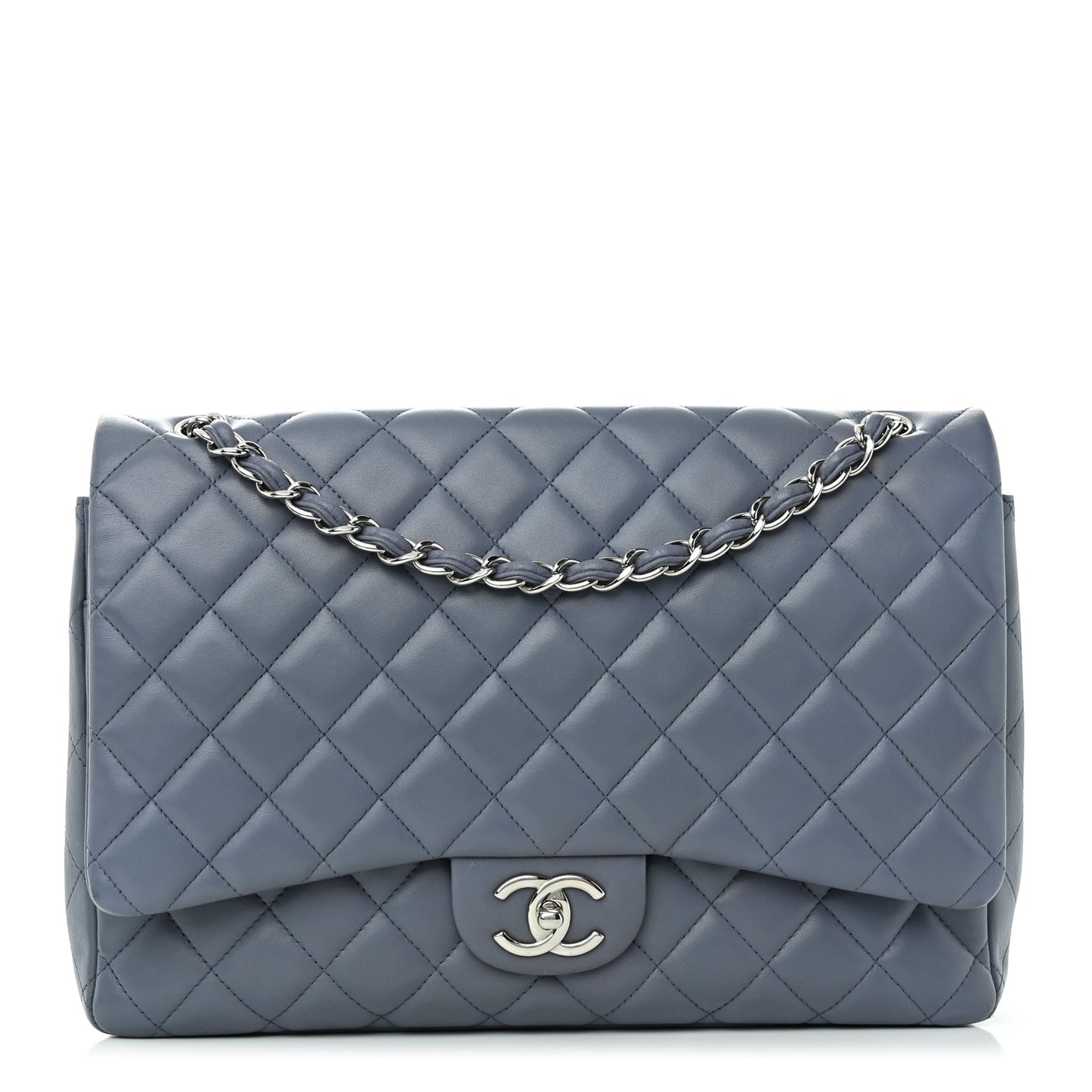 Lambskin Quilted Maxi Double Flap Light Purple