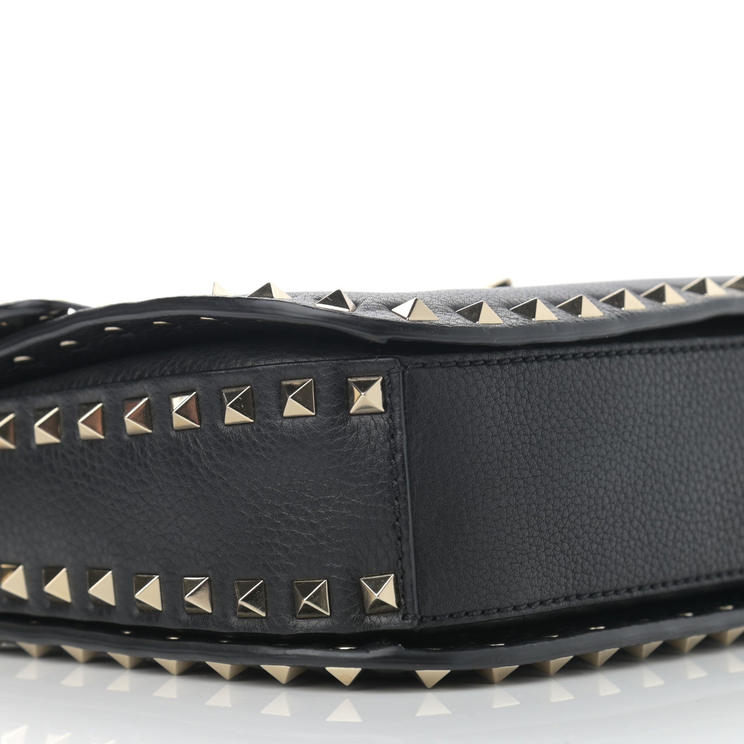 Valentino Garavani Pebbled Calfskin Medium Rockstud Flap Saddle Bag Black 5 of 12