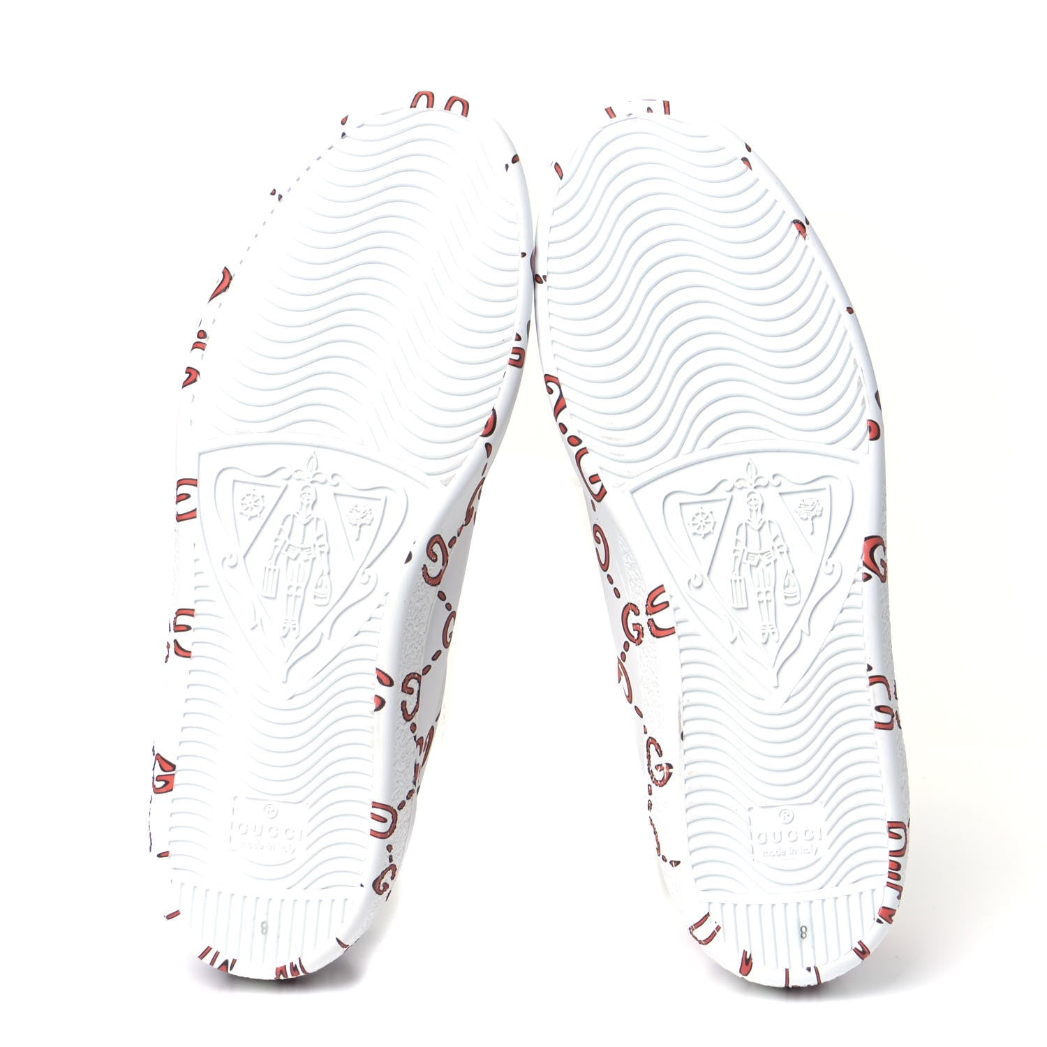 Gucci Calfskin GucciGhost Print Mens Ace Sneakers 8 White Hibiscus Red 5 of 11